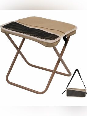 Portable Folding Camp Stool in Tan with Black Mesh